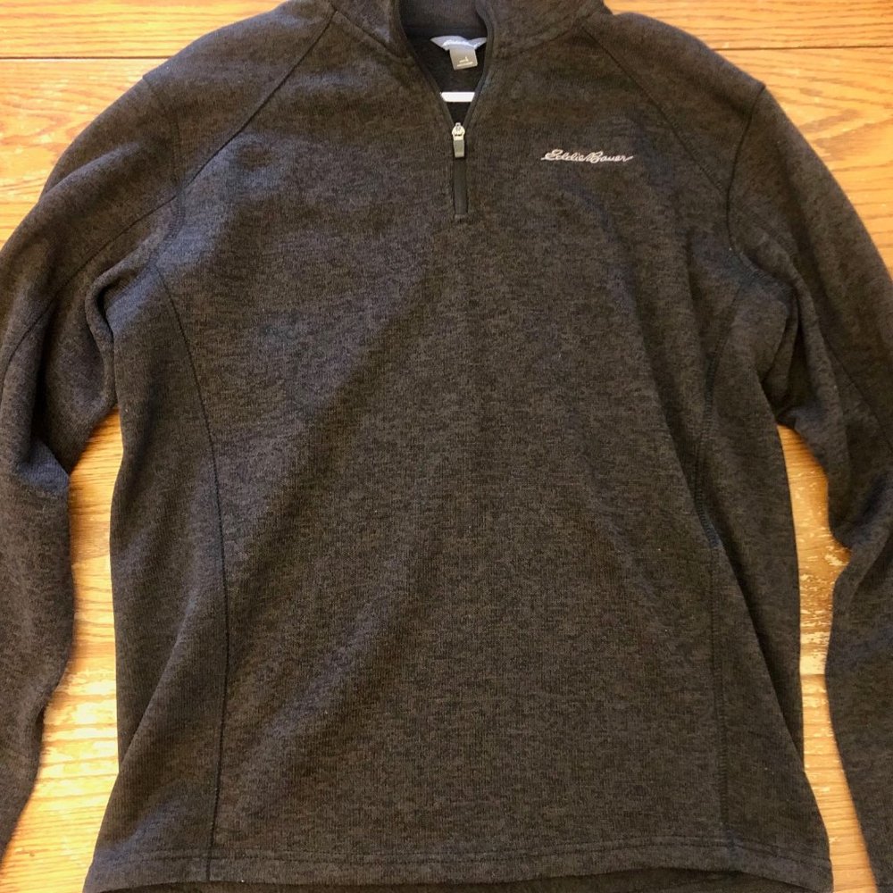 Eddie Bauer 1/4 Zip Sweater Mens Large Brown Fleece Lined Pullover